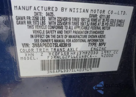 2025 Nissan Kicks Sr Intelligent Awd z USA, uszkodzony, nr VIN 3N8AP6DD7SL403919